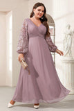 Paarse chiffon lange mouw moeder van de bruid jurk met applicaties