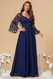 Marine chiffon bloemen korset lange moeder van de bruid jurk