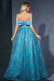 Blauwe Tule Off the Shoulder Moeder van de Bruid Jurk met Appliques