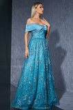 Blauwe Tule Off the Shoulder Moeder van de Bruid Jurk met Appliques