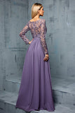 Paarse chiffon een lijn lange moeder van de bruid jurk met appliques