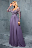 Paarse chiffon een lijn lange moeder van de bruid jurk met appliques