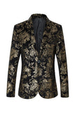 Zwart Gouden Jacquard Sjaal Revers Één Knoop Heren Smoking Blazer