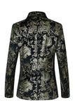 Zwart Gouden Jacquard Sjaal Revers Één Knoop Heren Smoking Blazer