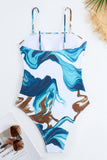Blauw bedrukt badpak uit één stuk met bedekking