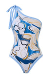 Strandblauw badpak met één schouderprint