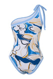 Strandblauw badpak met één schouderprint