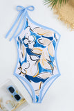 Strandblauw badpak met één schouderprint