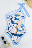 Strandblauw badpak met één schouderprint