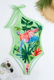Groen Tropisch Printen One Shoulder Badpak