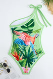 Groen Tropisch Printen One Shoulder Badpak