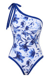 Blauwe print One Shoulder Badmode
