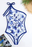Blauwe print One Shoulder Badmode