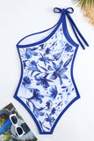Blauwe print One Shoulder Badmode