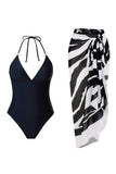 Halter Zwart Badpak uit één stuk met Cover Up