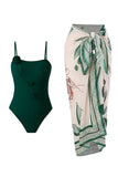 Groene One Piece Bedrukte 3D Bloem Badmode