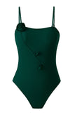 Groene One Piece Bedrukte 3D Bloem Badmode