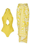 Halter One Piece Gele Bedrukte Badmode