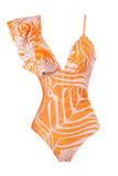 Halter One Piece Oranje Bedrukte Badmode