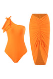 Eendelig oranje strandbadmode met ruches