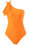 Eendelig oranje strandbadmode met ruches
