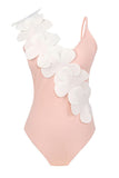 Zwart Wit Eendelig V-hals Strandbadmode met 3D-bloemen