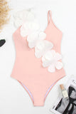 Zwart Wit Eendelig V-hals Strandbadmode met 3D-bloemen