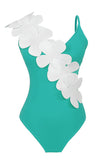 Zwart Wit Eendelig V-hals Strandbadmode met 3D-bloemen