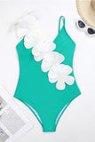 Zwart Wit Eendelig V-hals Strandbadmode met 3D-bloemen
