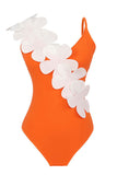 Zwart Wit Eendelig V-hals Strandbadmode met 3D-bloemen