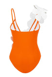 Zwart Wit Eendelig V-hals Strandbadmode met 3D-bloemen