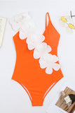 Zwart Wit Eendelig V-hals Strandbadmode met 3D-bloemen