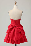 Groene A-lijn Strapless Gelaagde Korset Beaded Korte Homecoming Jurk met Strik