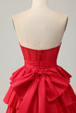 Groene A-lijn Strapless Gelaagde Korset Beaded Korte Homecoming Jurk met Strik