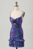 Metallic blauwe paarse bodycon uitgesneden jurk met ruches voor thuiskomst