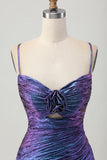 Metallic blauwe paarse bodycon uitgesneden jurk met ruches voor thuiskomst