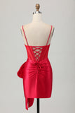 Rode Bodycon korset Ruched Beaded Korte Homecoming Jurk met Strik