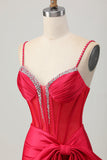 Rode Bodycon korset Ruched Beaded Korte Homecoming Jurk met Strik