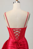 Rode Bodycon korset Ruched Beaded Korte Homecoming Jurk met Strik