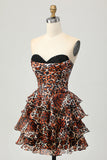 Khaki Leopard A-lijn Sweetheart gelaagd korset korte homecoming jurk