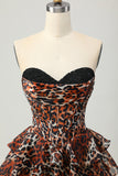 Khaki Leopard A-lijn Sweetheart gelaagd korset korte homecoming jurk
