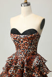 Khaki Leopard A-lijn Sweetheart gelaagd korset korte homecoming jurk