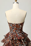 Khaki Leopard A-lijn Sweetheart gelaagd korset korte homecoming jurk