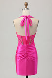 Koningsblauwe Bodycon Halter Backless Satijnen Homecoming Jurk met Strass