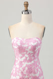 Roze gebloemde off-shoulder homecoming-jurk met afneembare mouwen
