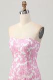 Roze gebloemde off-shoulder homecoming-jurk met afneembare mouwen