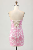 Roze gebloemde off-shoulder homecoming-jurk met afneembare mouwen