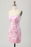 Roze gebloemde off-shoulder homecoming-jurk met afneembare mouwen