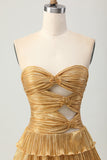 Metallic gouden strapless uitgesneden geplooide gelaagde korte homecoming-jurk