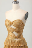 Metallic gouden strapless uitgesneden geplooide gelaagde korte homecoming-jurk